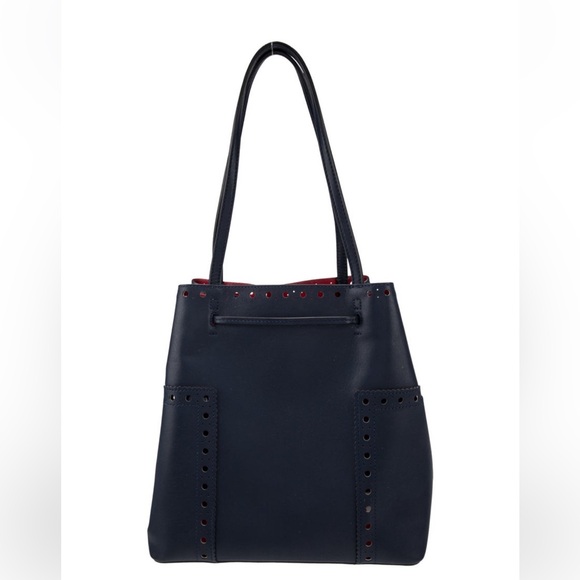 Tory Burch Dark Blue Leather Bucket Bag New Without Tags - Picture 3 of 7